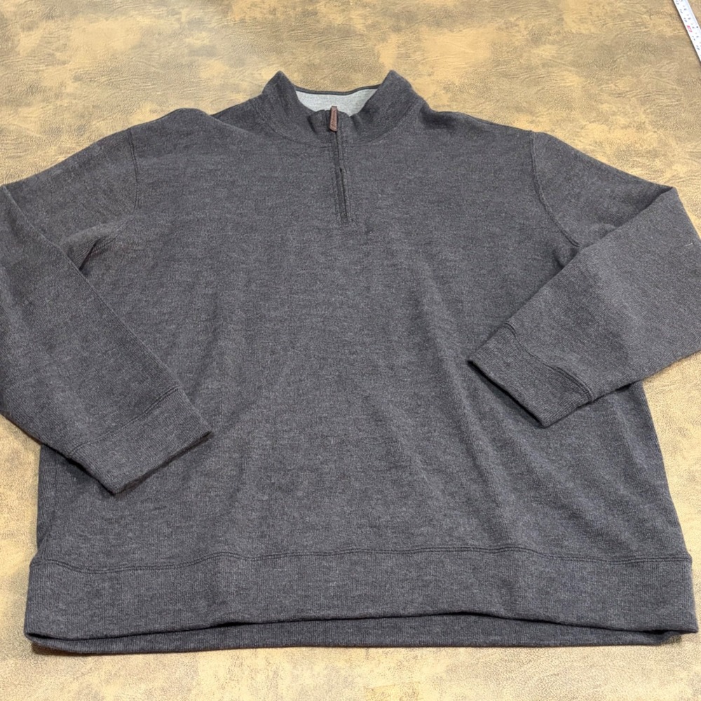 Lands' End Quarter Zip Pullover Mens 2XL Gray Long Sleeve Cotton Blend Sweater